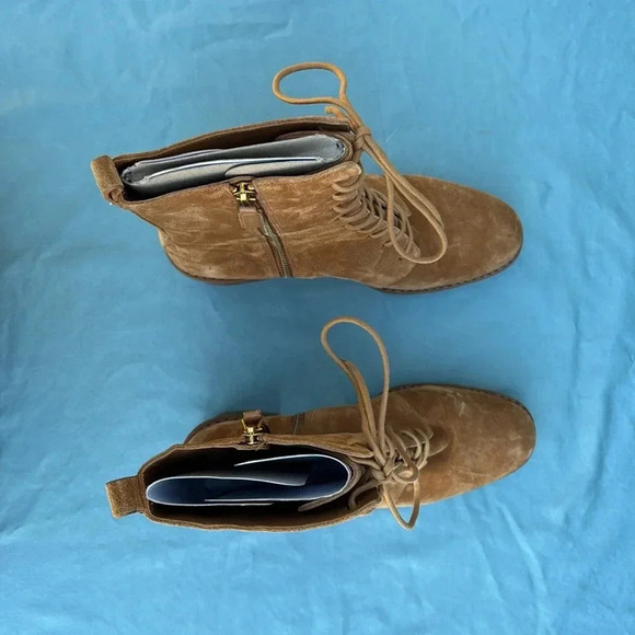 VINCE suede combat boot tan Henderson Lace brown ankle boot women sz 9.5M NWOT - Picture 5 of 10